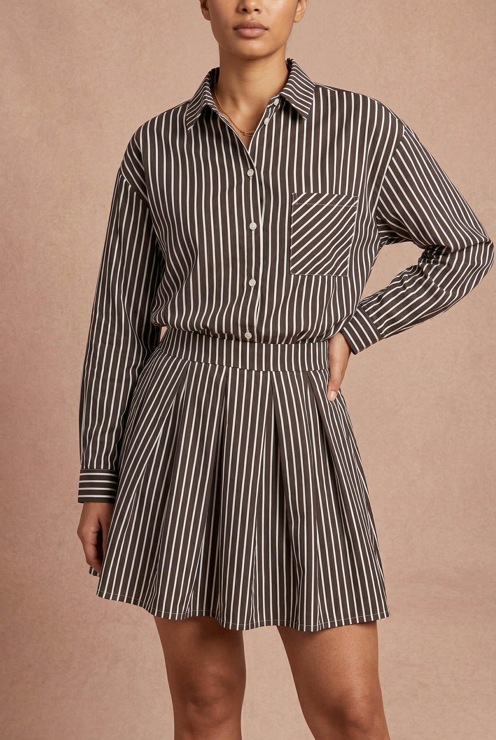 Teramo Brown | Short A-Line Striped Dress