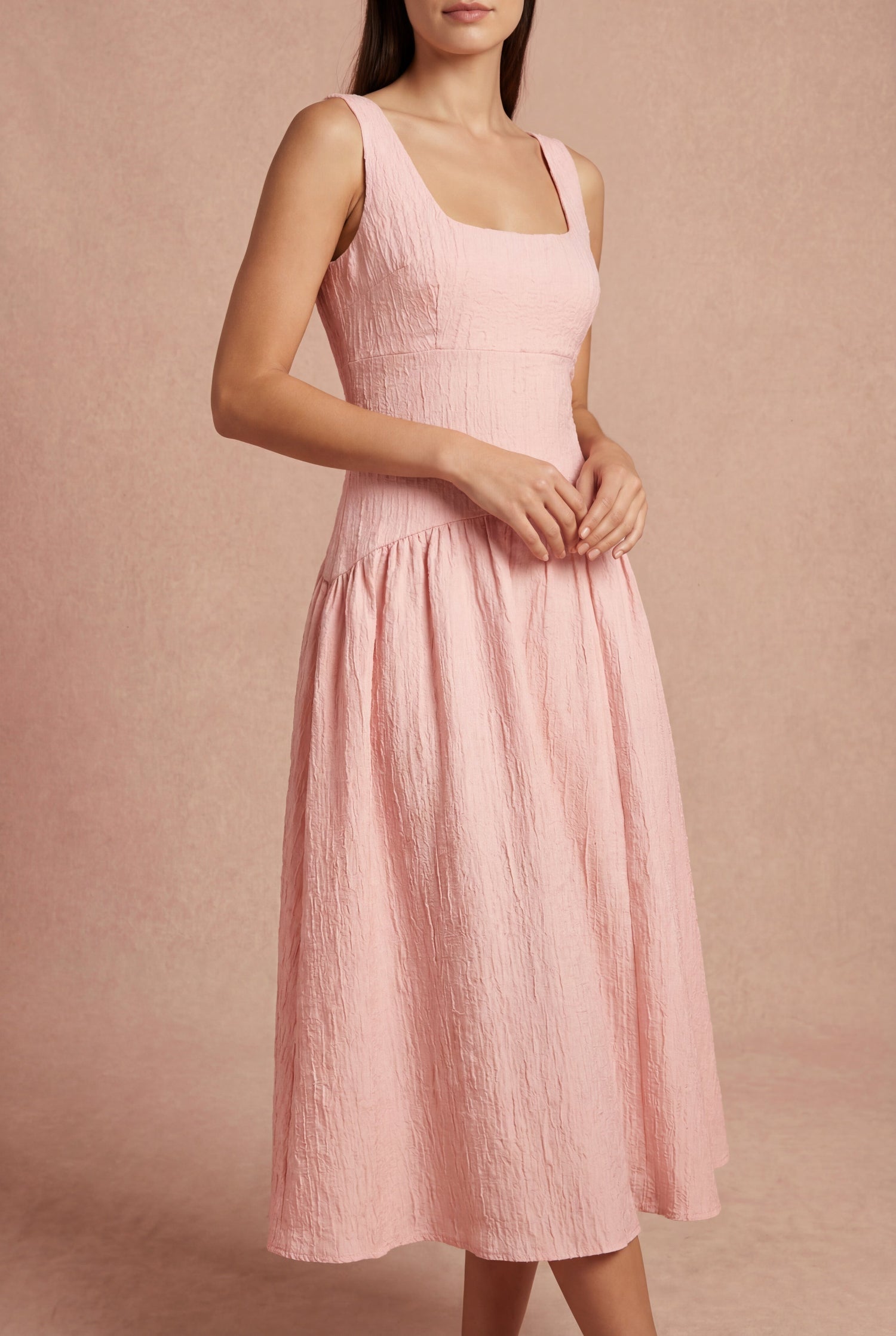 Tyrah Pink | Midi Dress with Drop Waist