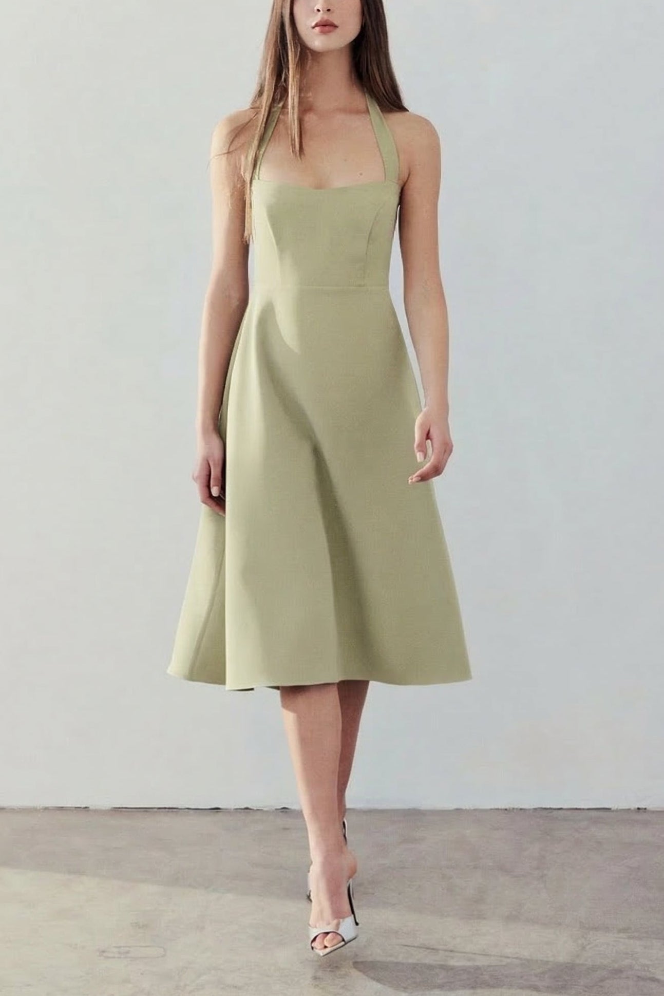 Valentina Sage Midi A-line Dress with Adjustable Straps by Arti Gogna