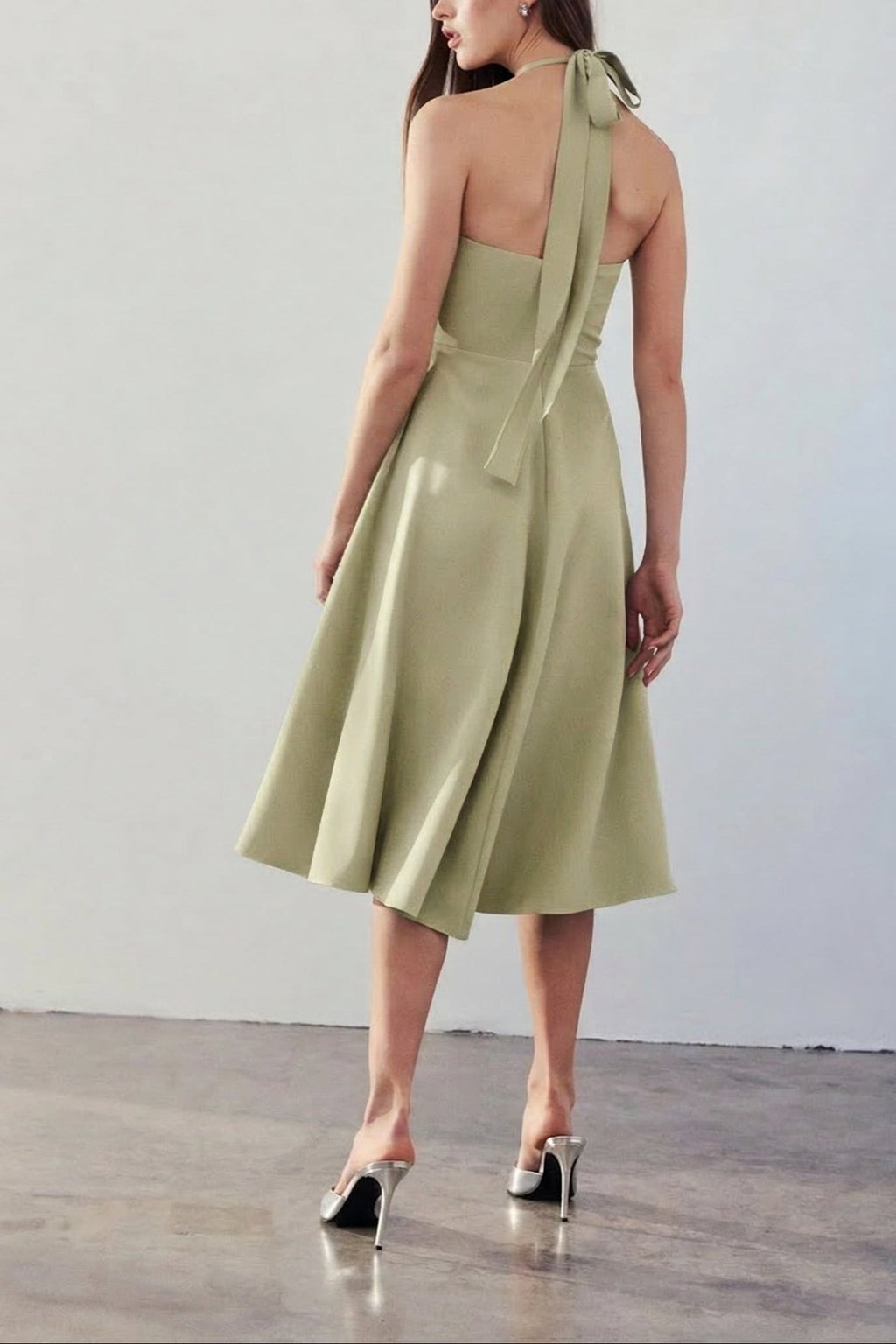 Valentina Sage Midi A-line Dress with Adjustable Straps by Arti Gogna