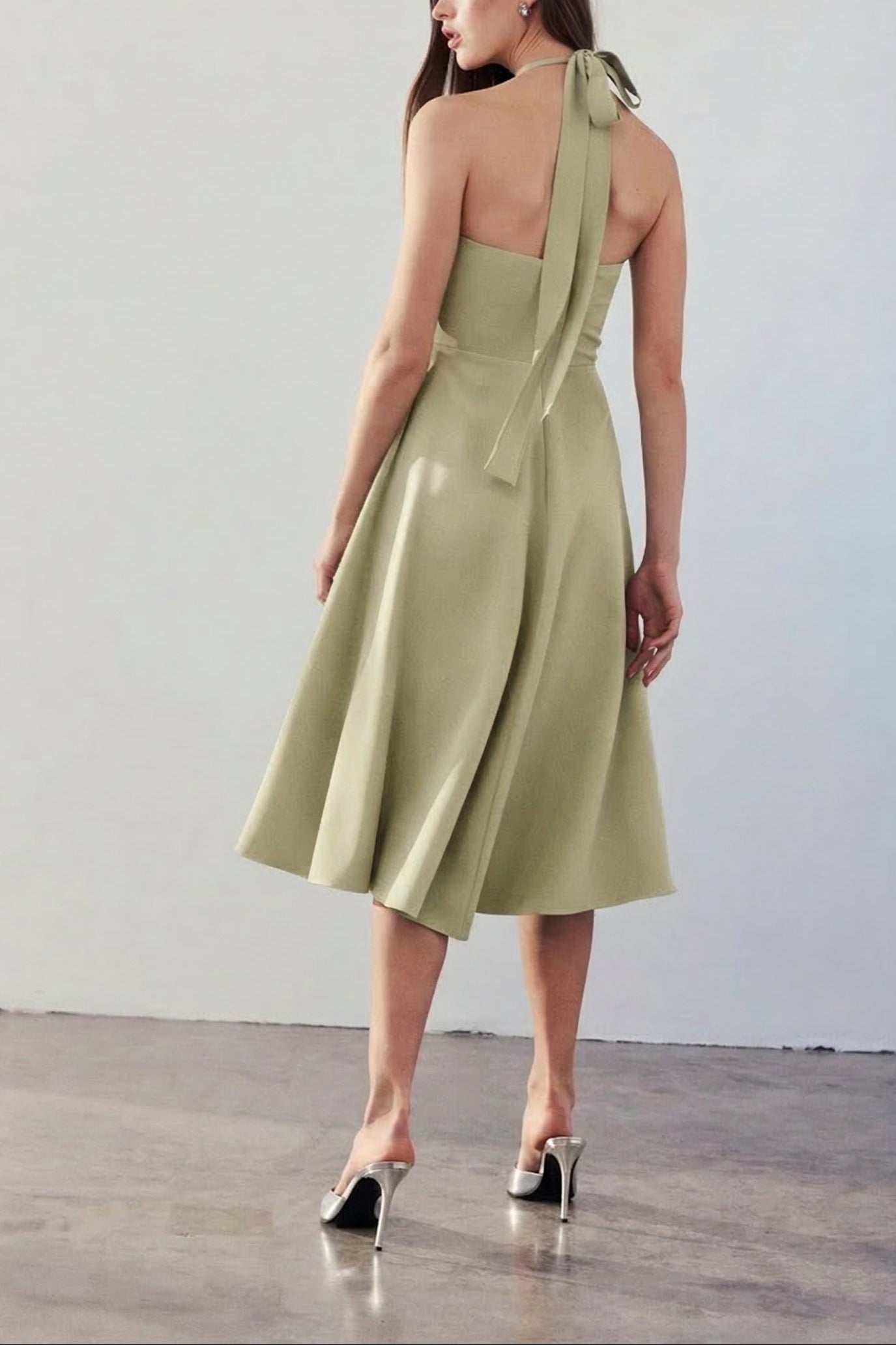 Valentina Sage Midi A-line Dress with Adjustable Straps by Arti Gogna