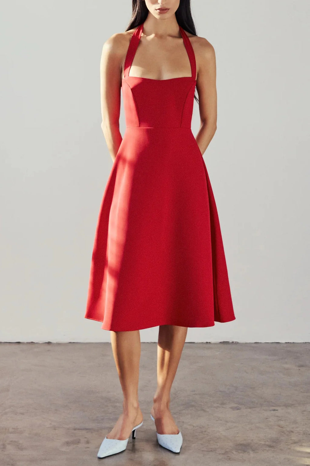 Valentina Red | Midi A-line Dress with Adjustable Straps by Arti Gogna