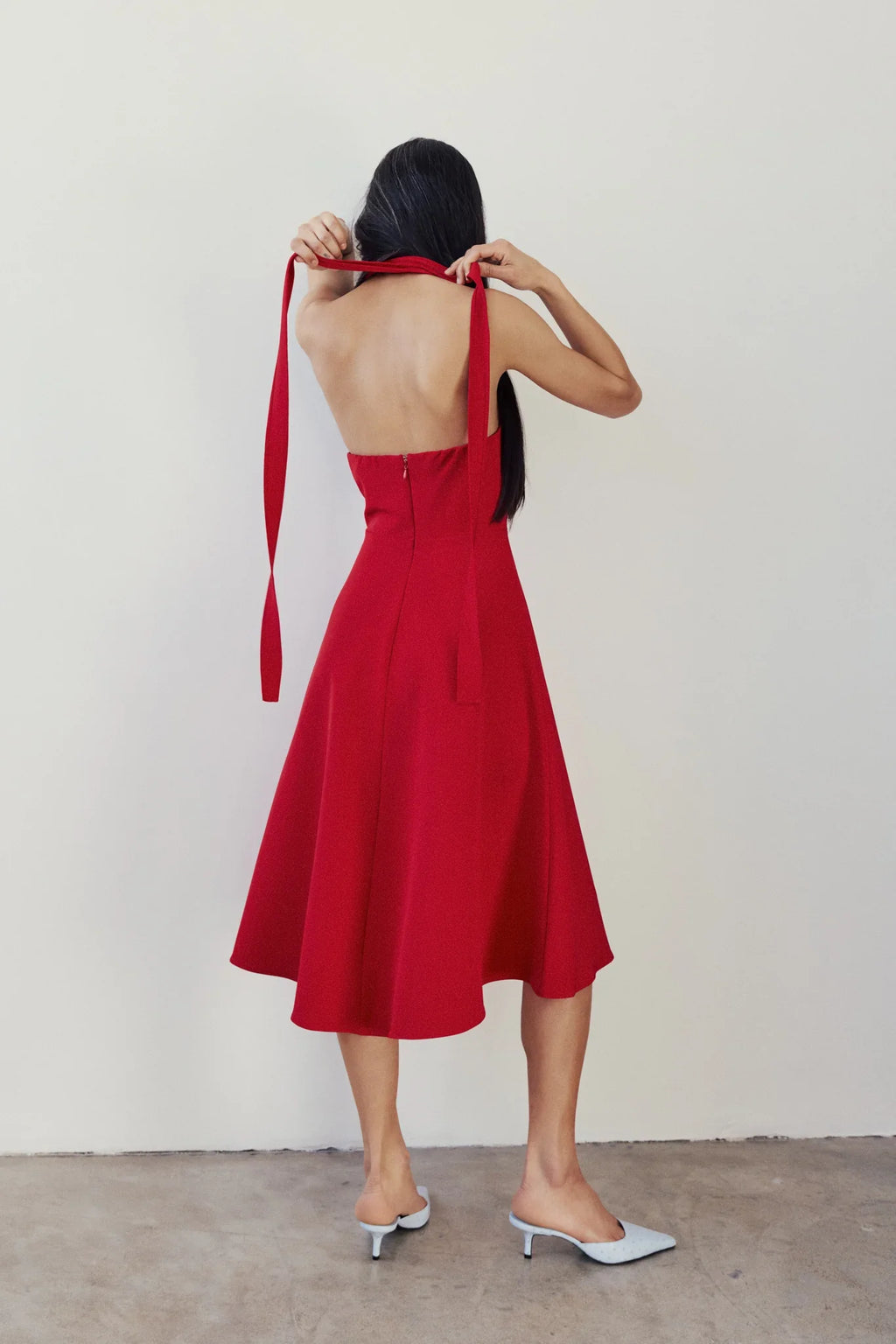 Valentina Red | Midi A-line Dress with Adjustable Straps by Arti Gogna