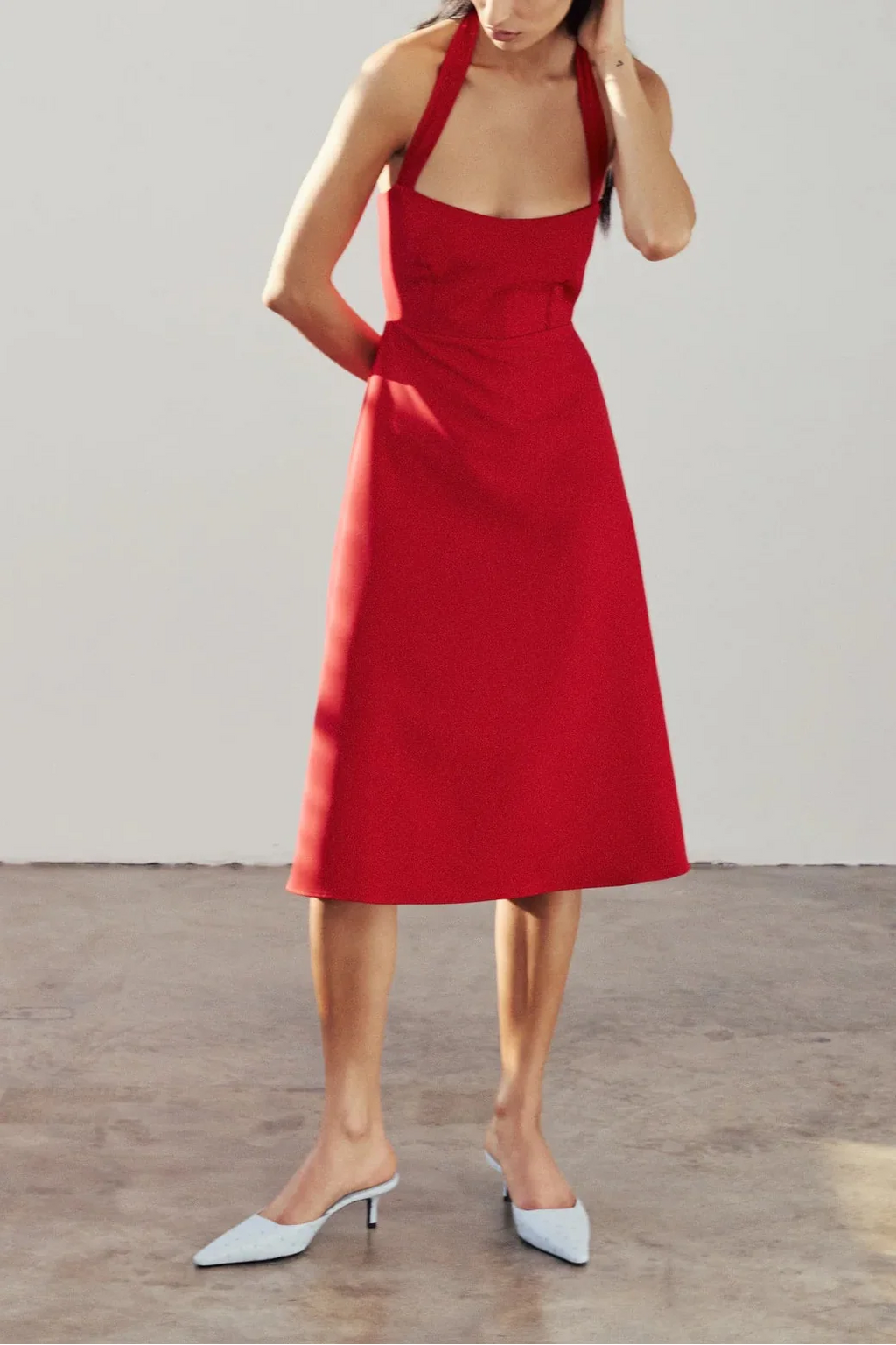 Valentina Red | Midi A-line Dress with Adjustable Straps by Arti Gogna