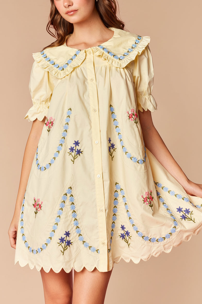 Wilma | Short Yellow Dress with Large Collar