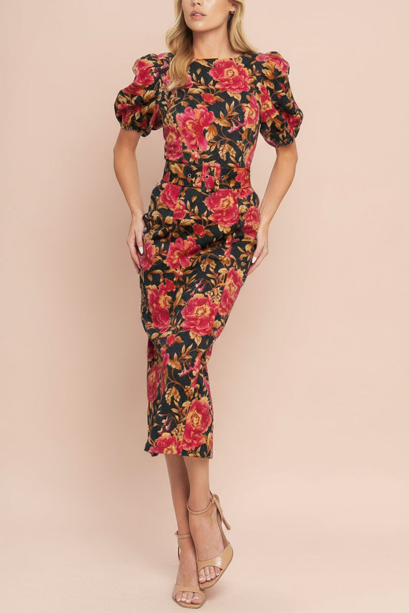 Yeseul | Colourful Fitted Floral Denim Dress