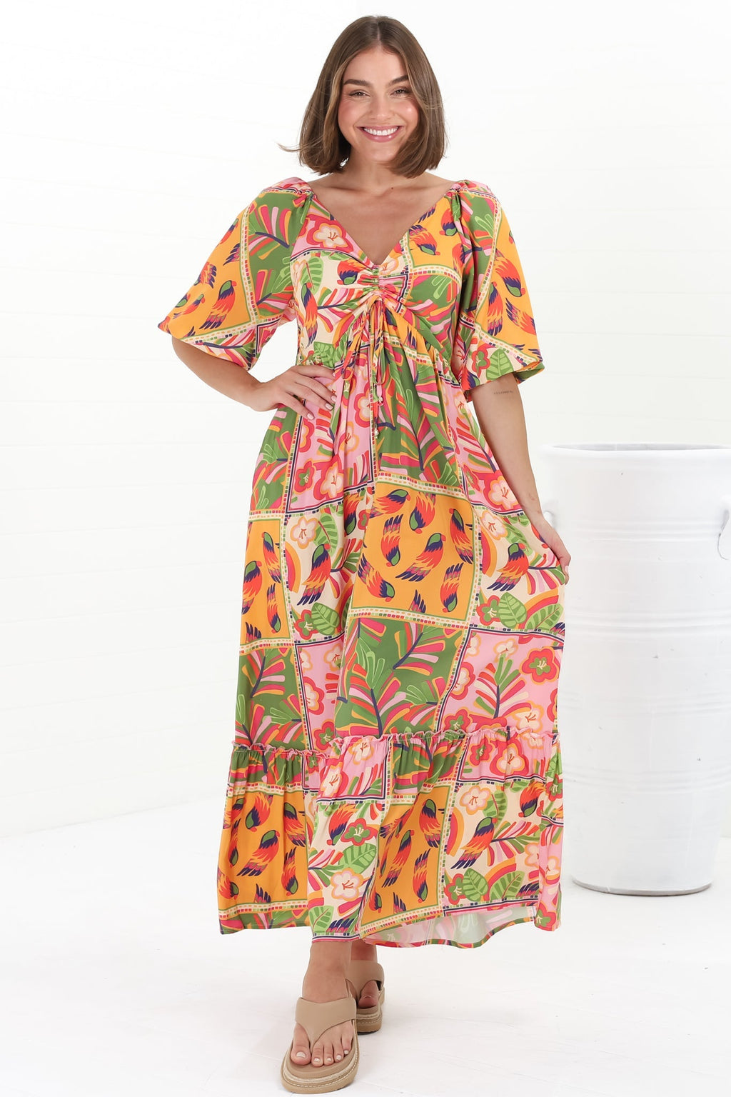 Yanna Maxi Dress - On or Off Shoulder A Line Dress with Elasticated Back in Labelle Print