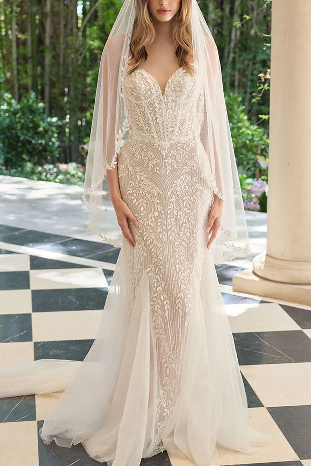Zolina | Beaded Leaf Strapless Mermaid Wedding Gown