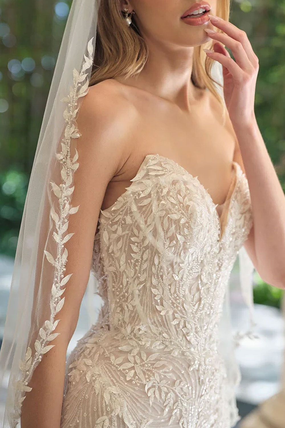 Zolina | Beaded Leaf Strapless Mermaid Wedding Gown
