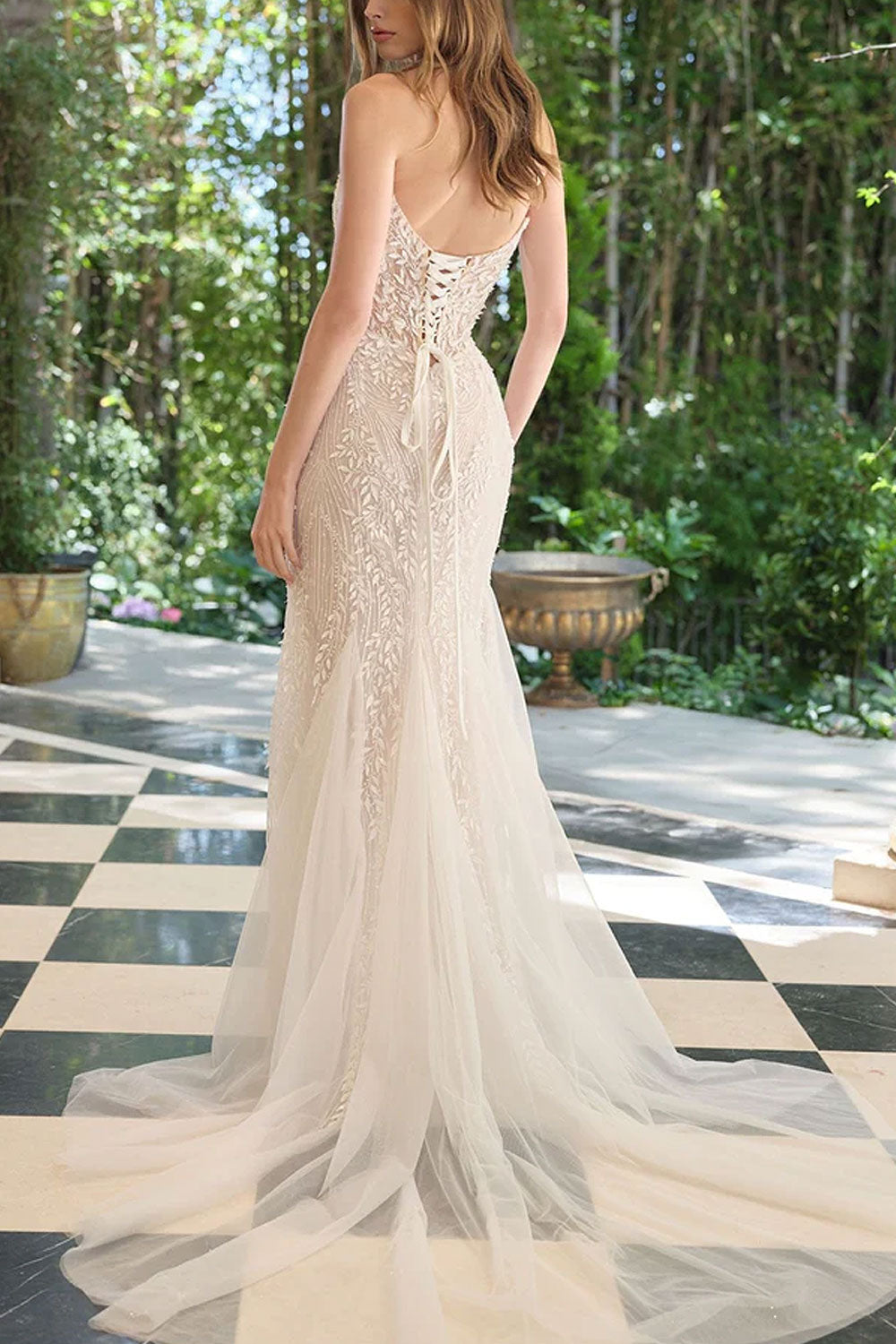 Zolina | Beaded Leaf Strapless Mermaid Wedding Gown