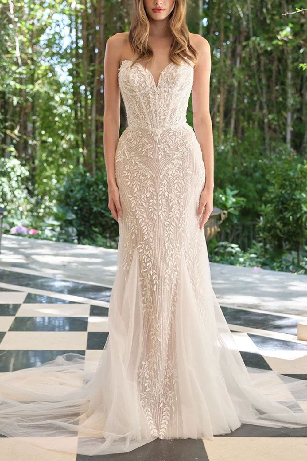 Zolina | Beaded Leaf Strapless Mermaid Wedding Gown