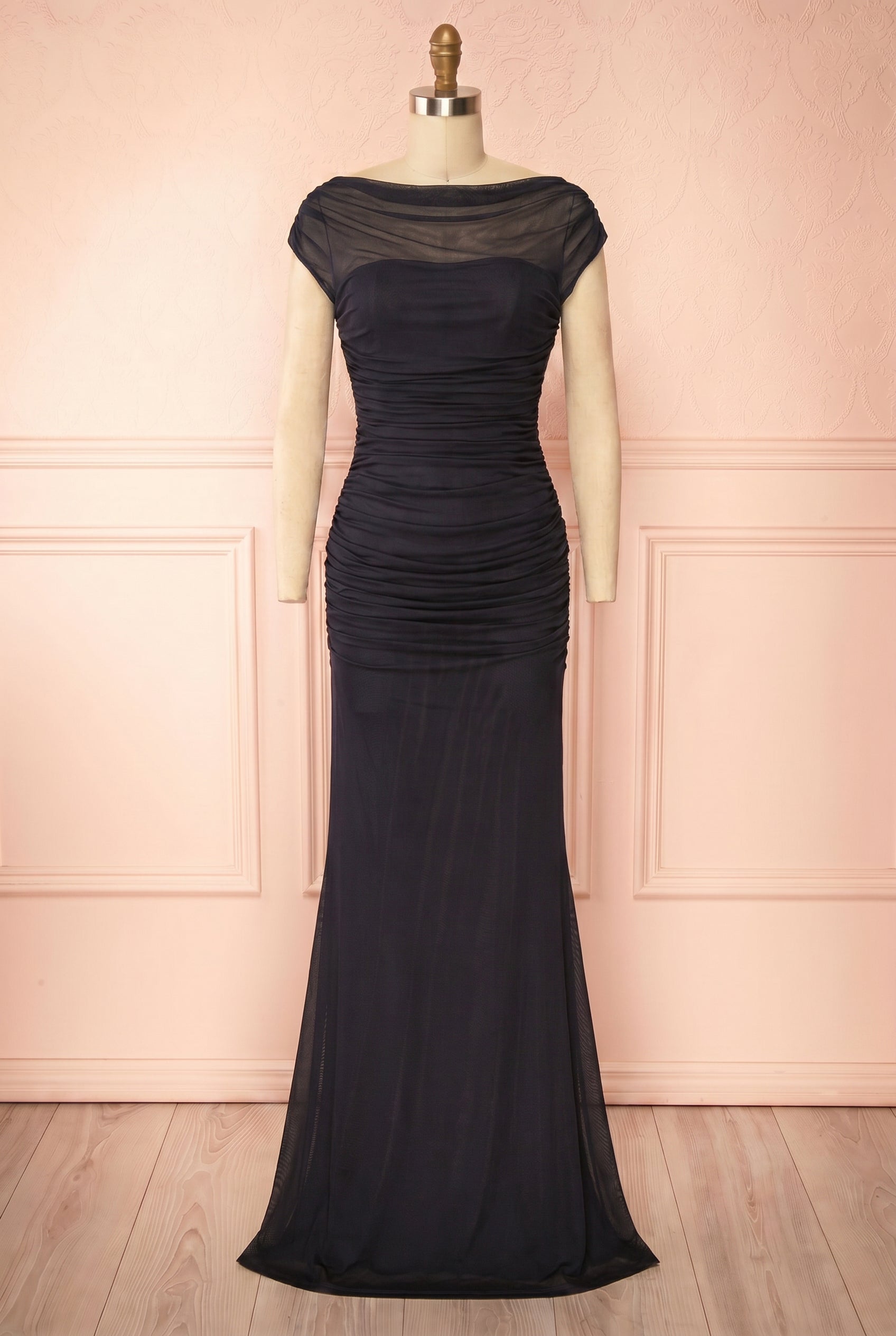 Abelina Navy | Maxi Mesh Fitted Dress