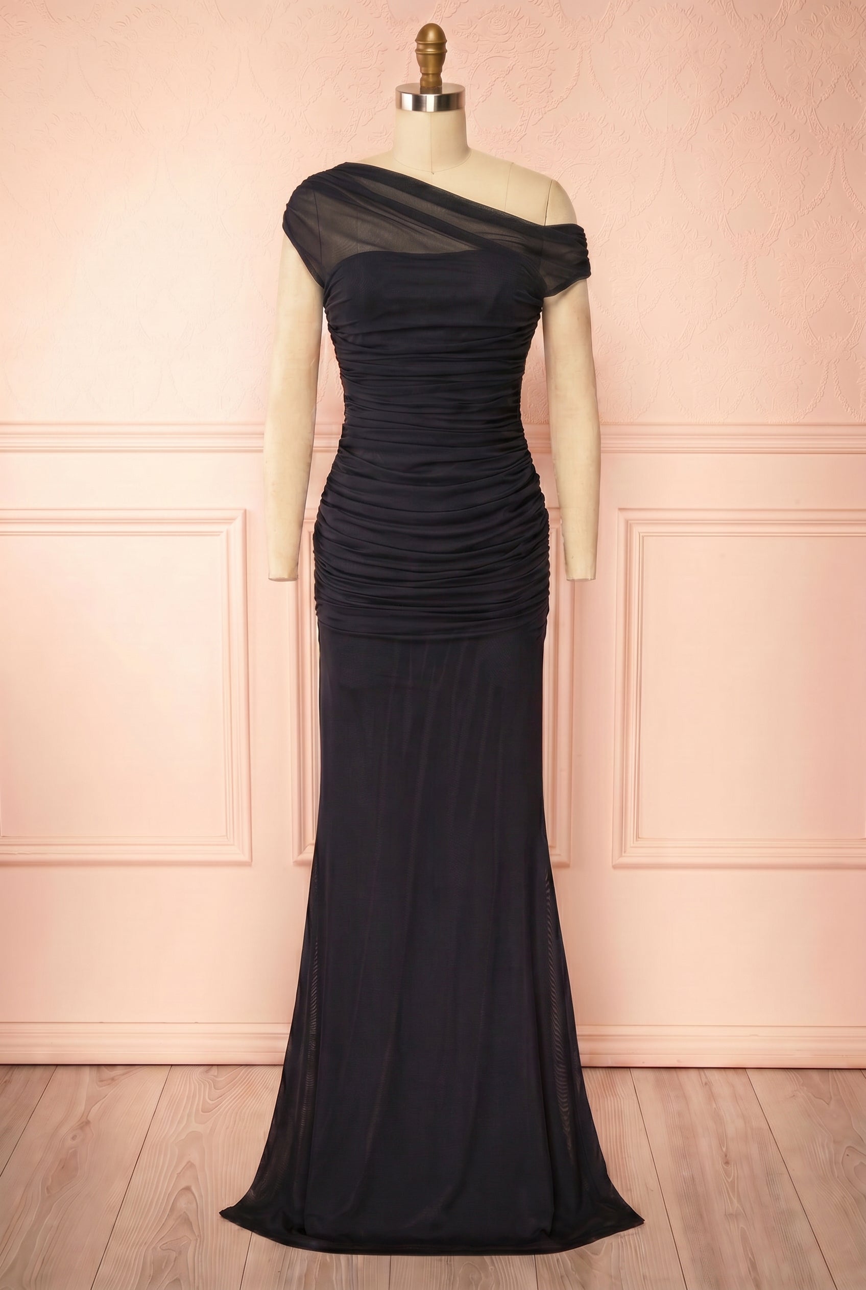 Abelina Navy | Maxi Mesh Fitted Dress