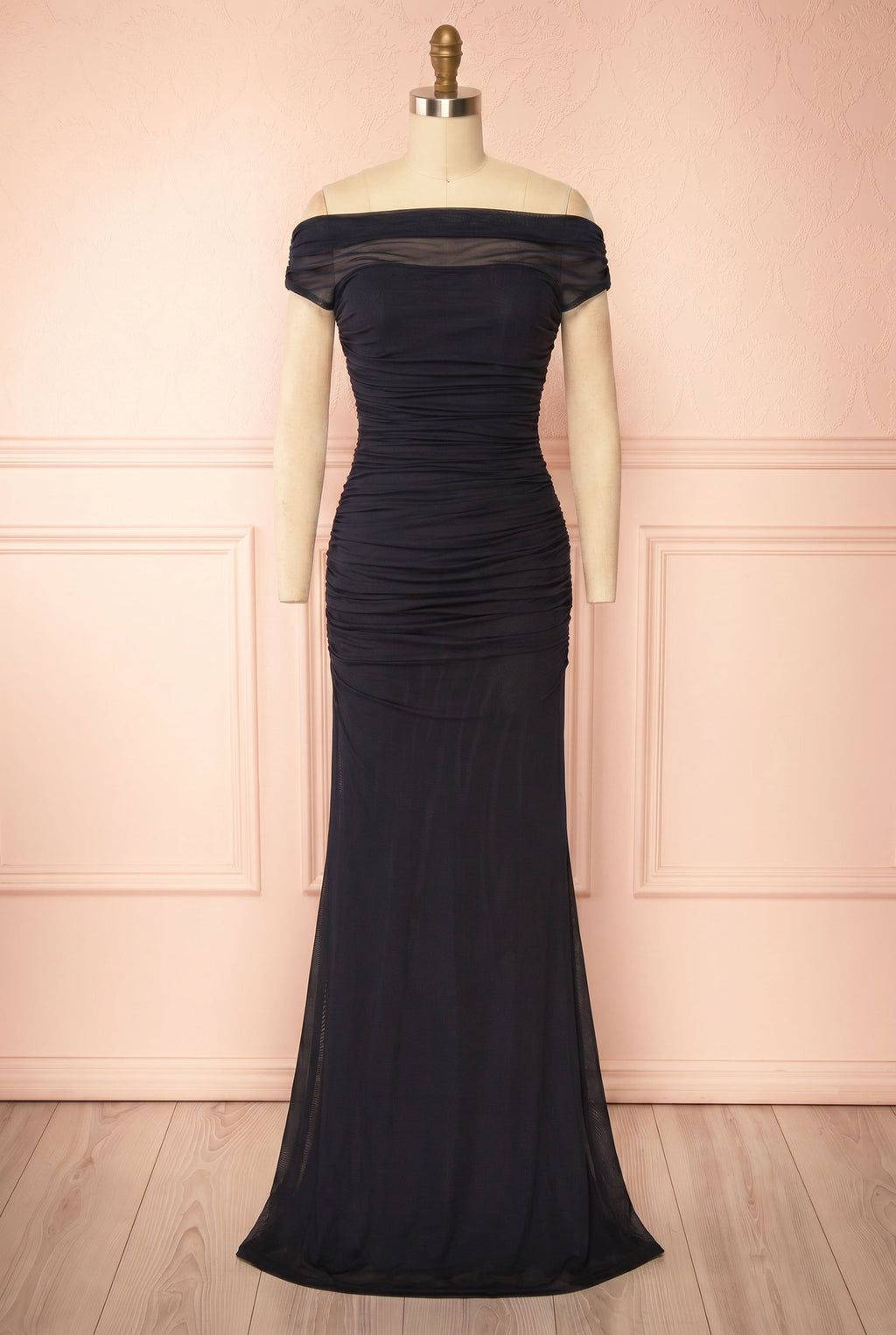 Abelina Navy | Maxi Mesh Fitted Dress