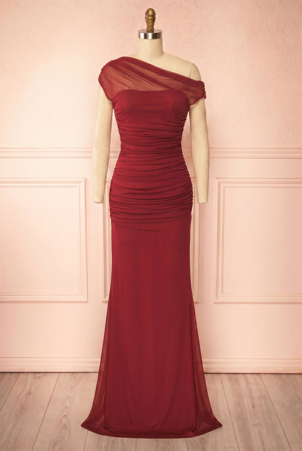 Abelina Burgundy | Maxi Mesh Fitted Dress