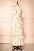Acilia | Floral A-Line Midi Dress with Tie-Shoulder Straps