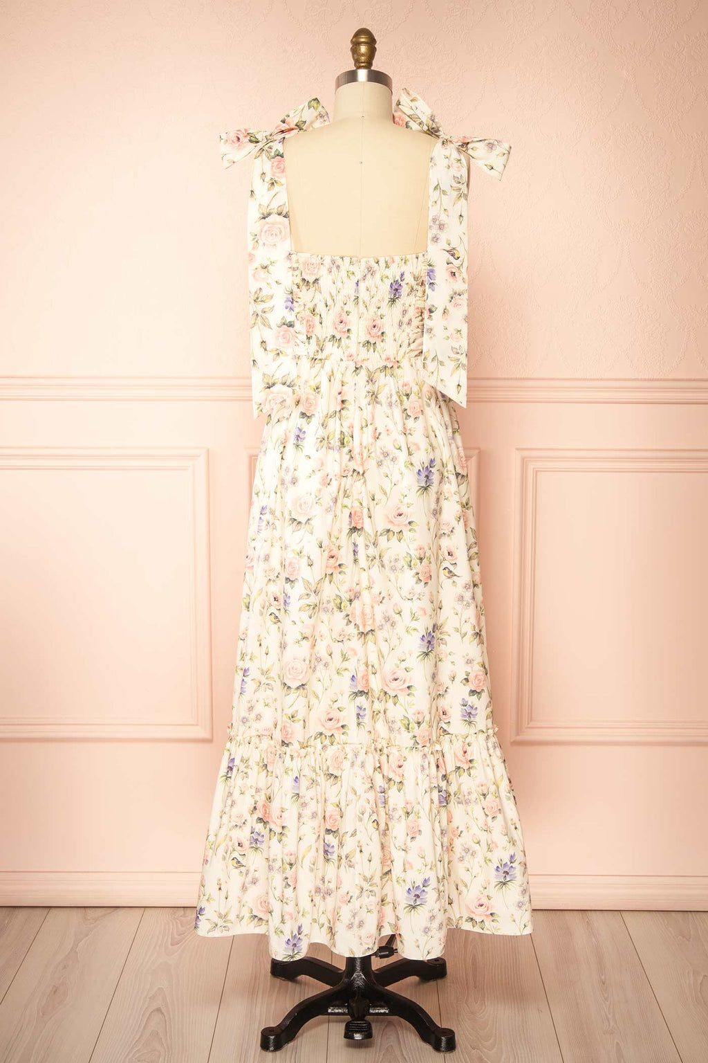 Acilia | Floral A-Line Midi Dress with Tie-Shoulder Straps