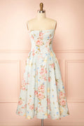 Adalla | Floral Blue Midi Dress with Pockets