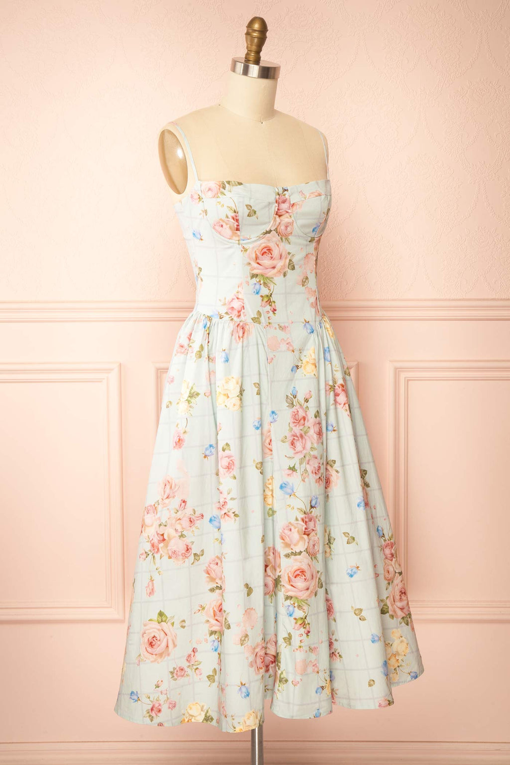 Adalla | Floral Blue Midi Dress with Pockets