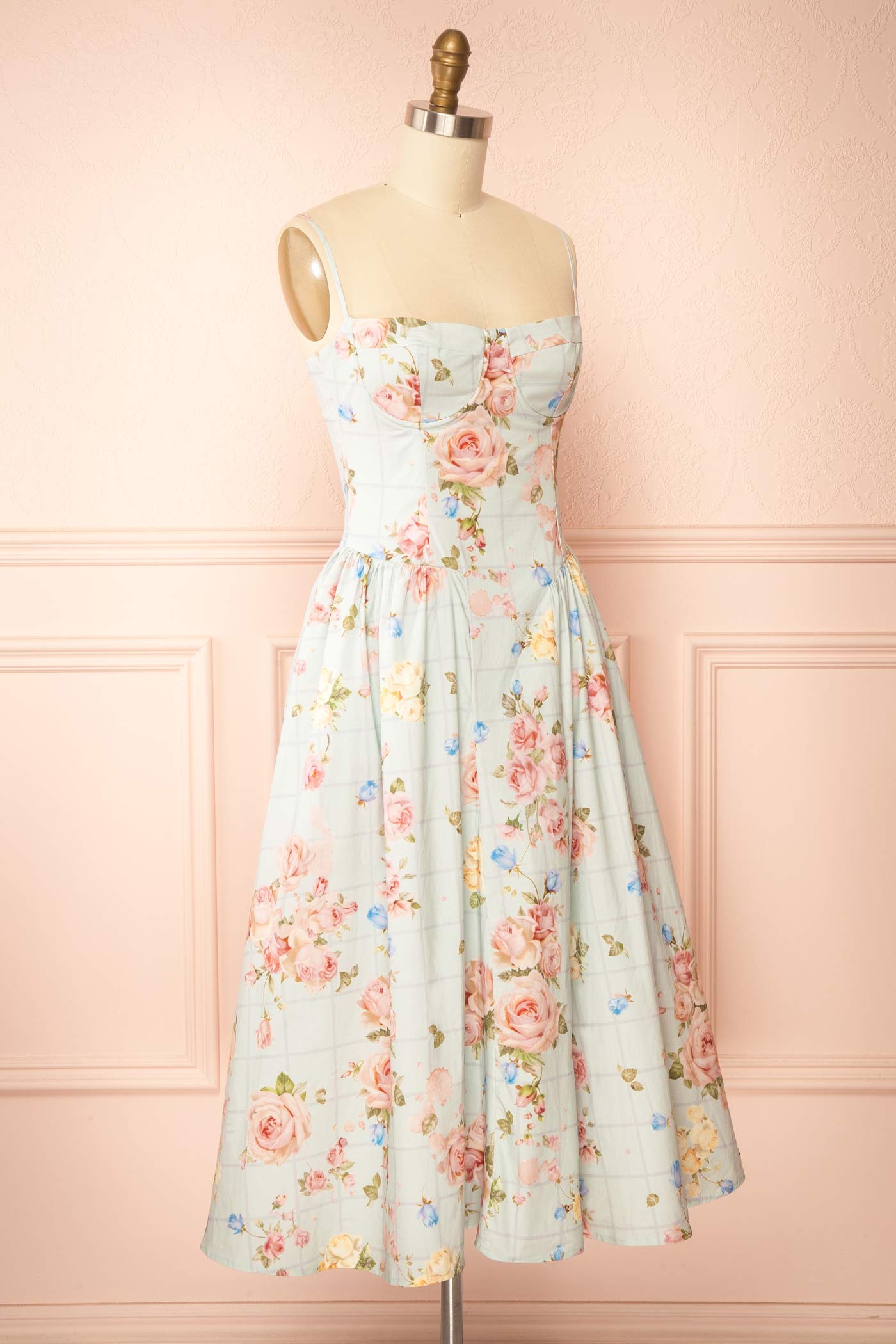 Adalla | Floral Blue Midi Dress with Pockets