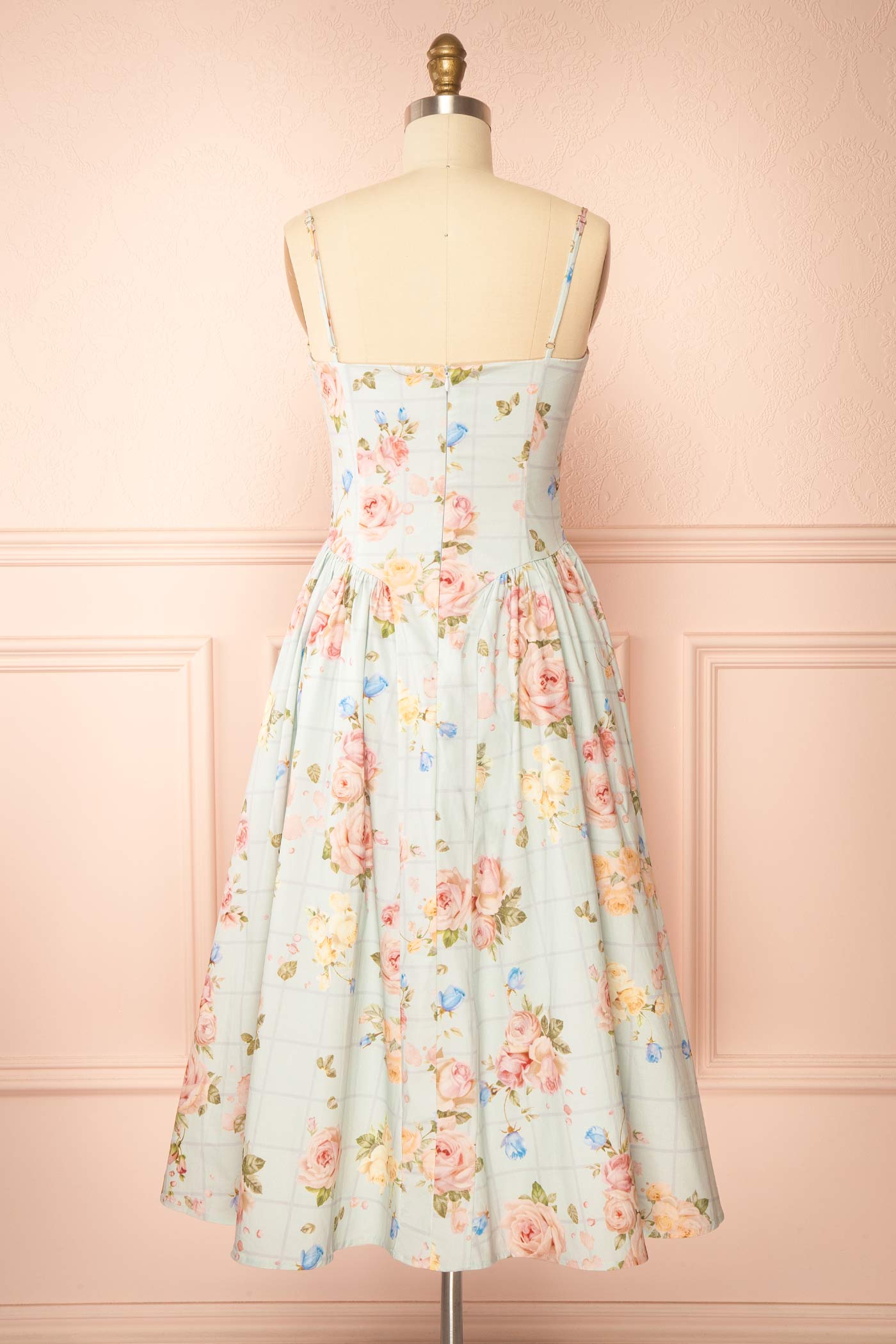Adalla | Floral Blue Midi Dress with Pockets