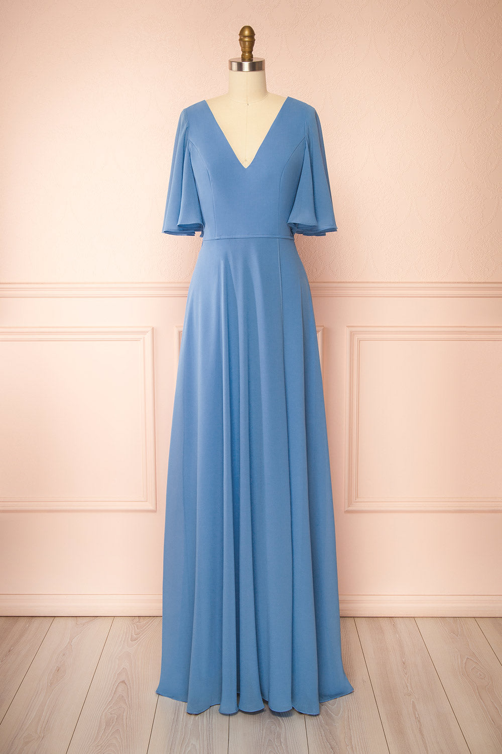 Adelphia Blue | V-Neck Chiffon Maxi Dress