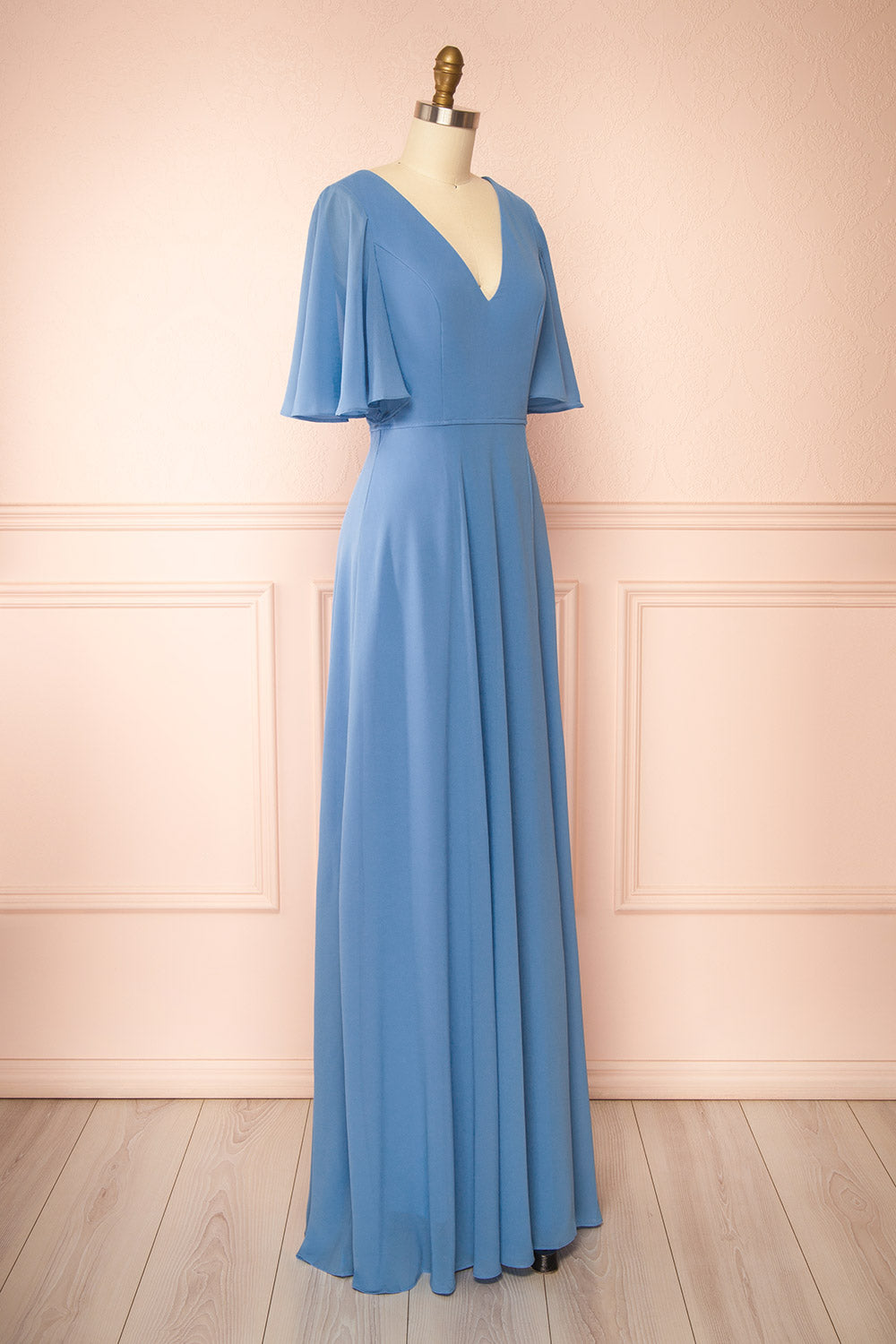 Adelphia Blue | V-Neck Chiffon Maxi Dress