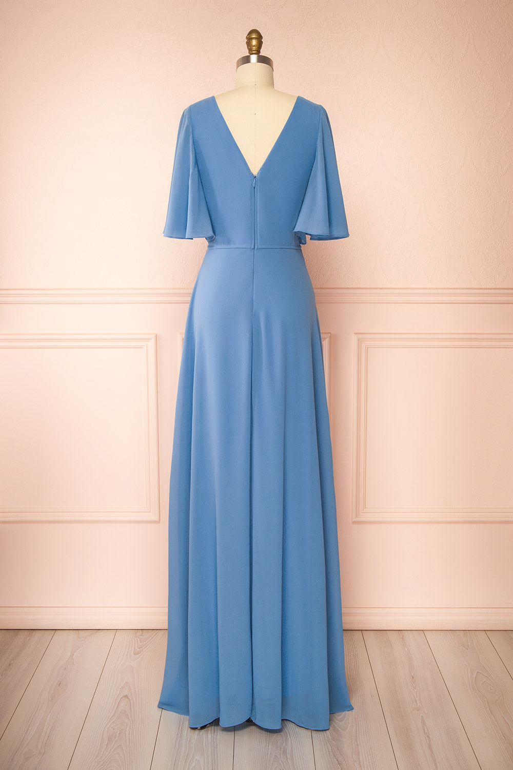Adelphia Blue | V-Neck Chiffon Maxi Dress