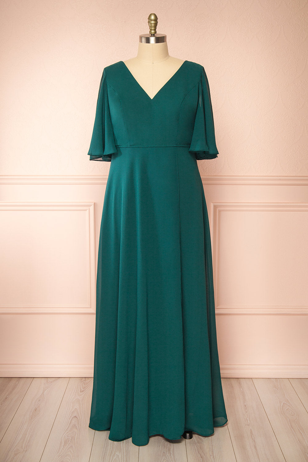 Adelphia Green | V-Neck Chiffon Maxi Dress