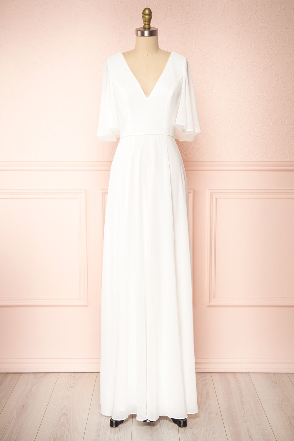 Adelphia Ivory | V-Neck Chiffon Maxi Dress