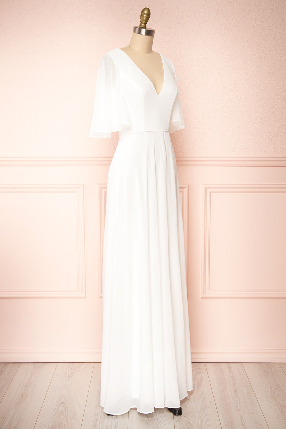 Adelphia Ivory | V-Neck Chiffon Maxi Dress