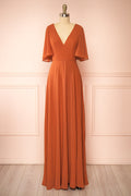 Adelphia Rust | V-Neck Chiffon Maxi Dress