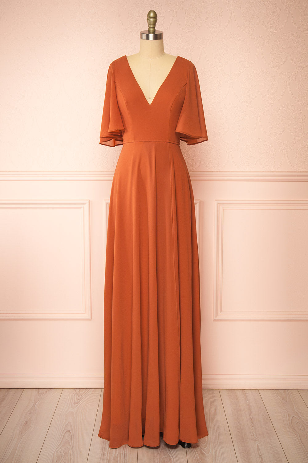 Adelphia Rust | V-Neck Chiffon Maxi Dress