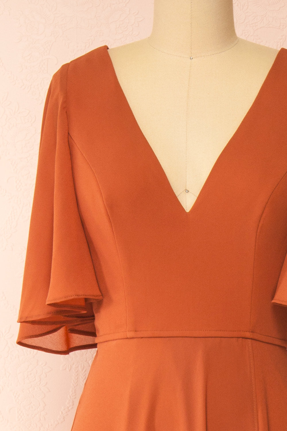 Adelphia Rust | V-Neck Chiffon Maxi Dress