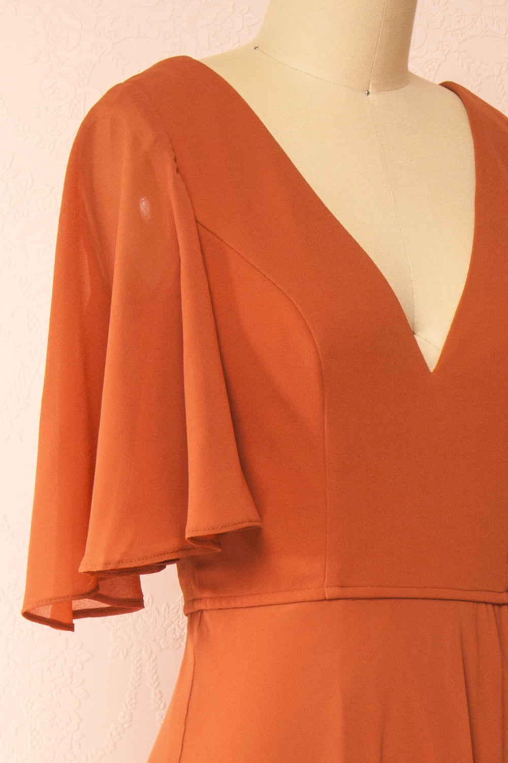 Adelphia Rust | V-Neck Chiffon Maxi Dress