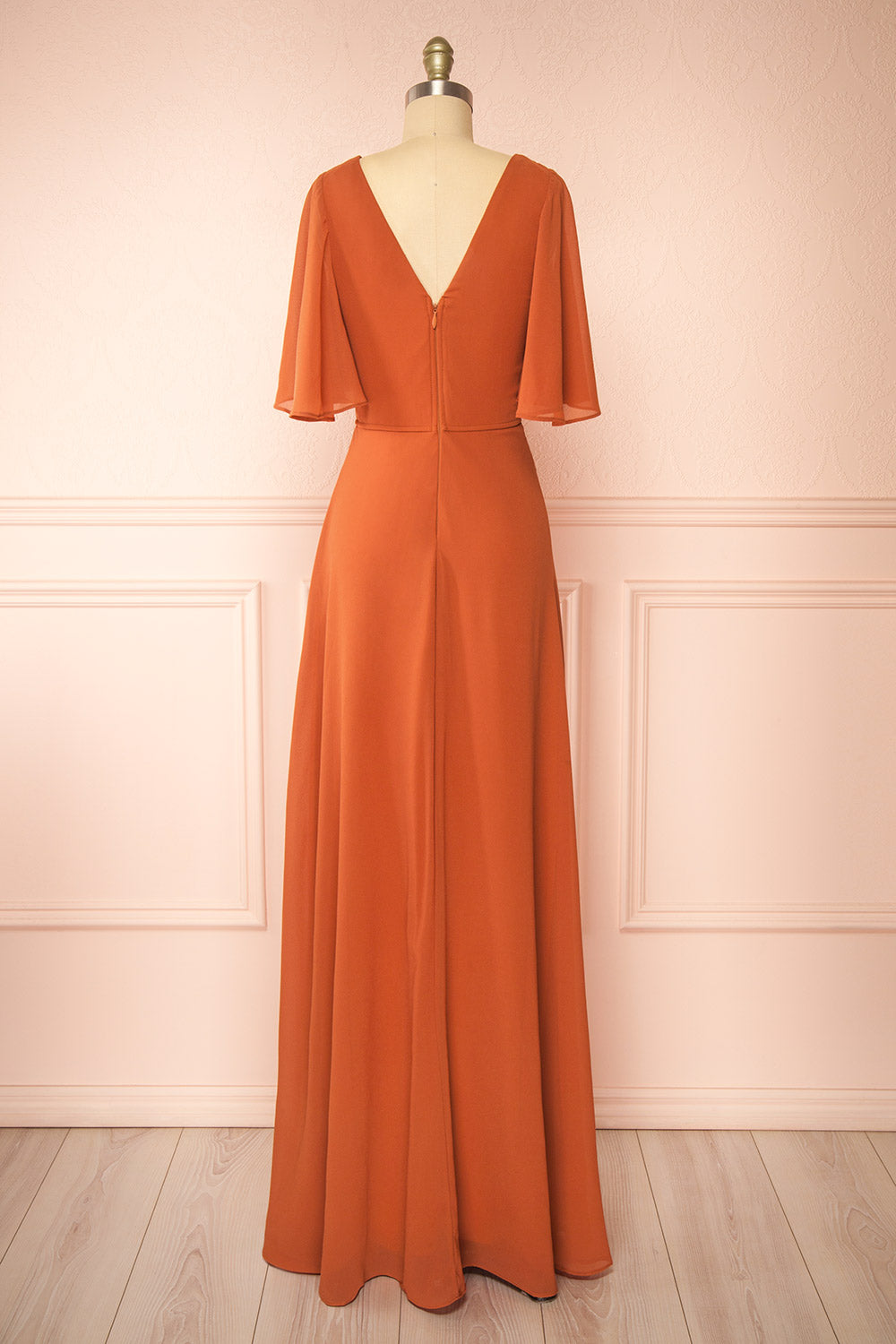 Adelphia Rust | V-Neck Chiffon Maxi Dress