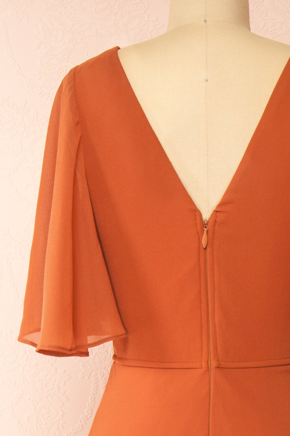 Adelphia Rust | V-Neck Chiffon Maxi Dress