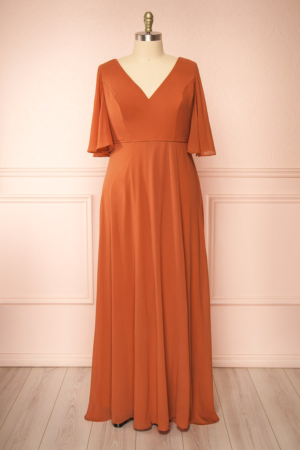 Adelphia Rust | V-Neck Chiffon Maxi Dress