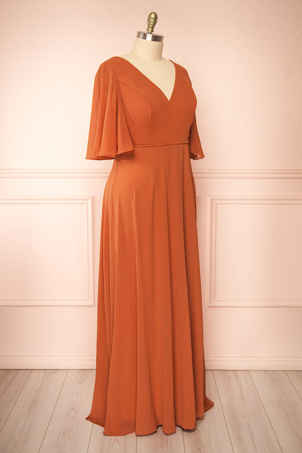 Adelphia Rust | V-Neck Chiffon Maxi Dress