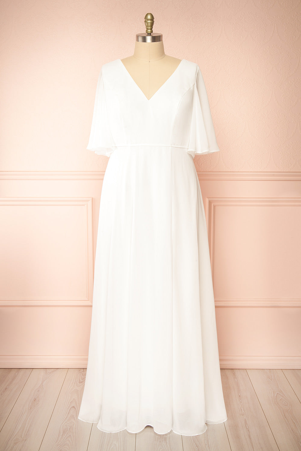 Adelphia Ivory | V-Neck Chiffon Maxi Dress