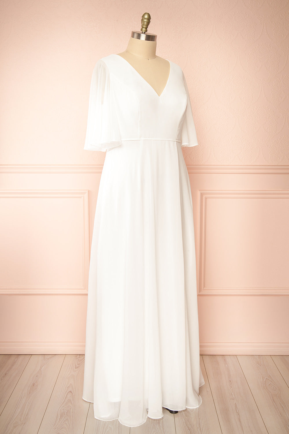 Adelphia Ivory | V-Neck Chiffon Maxi Dress