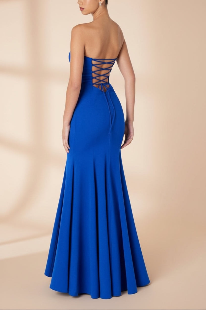 Aeji Blue | Strapless Mermaid Dress with Corset Back