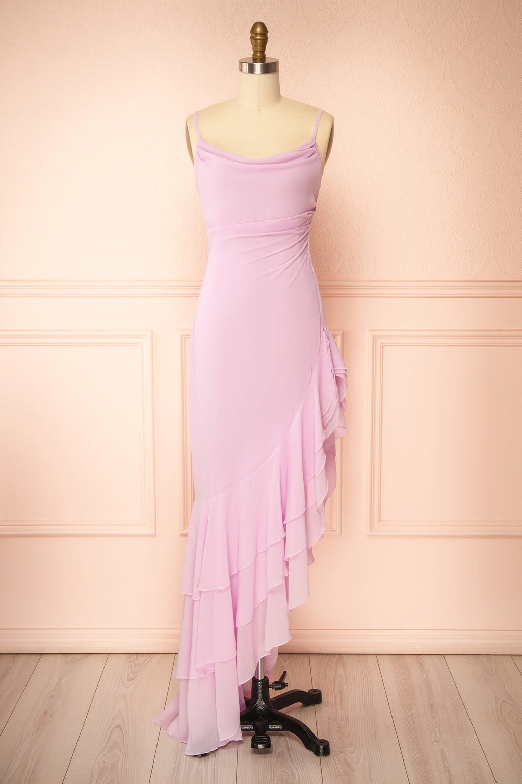 Aeron Mauve | Chiffon Asymmetrical Ruffle Maxi Dress