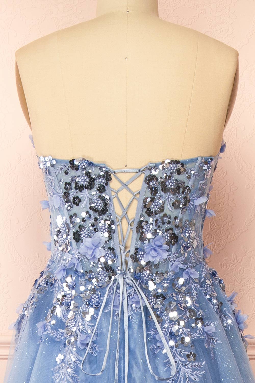 Agnes Light Blue | Glitter Tulle Maxi Dress with 3D Floral Appliqué