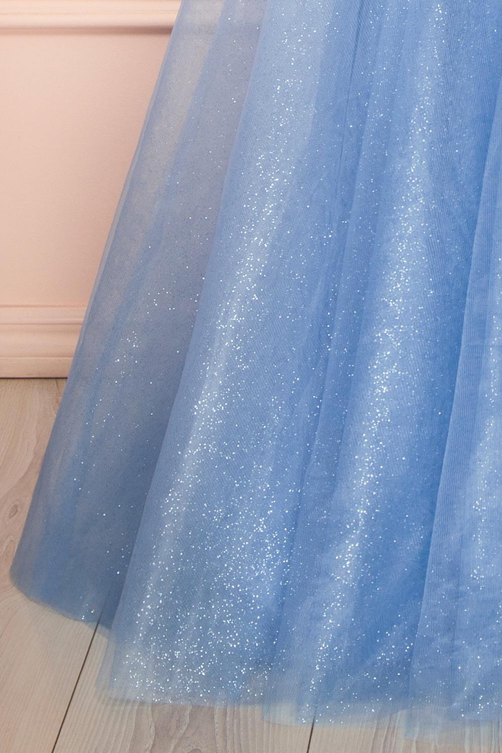 Agnes Light Blue | Glitter Tulle Maxi Dress with 3D Floral Appliqué