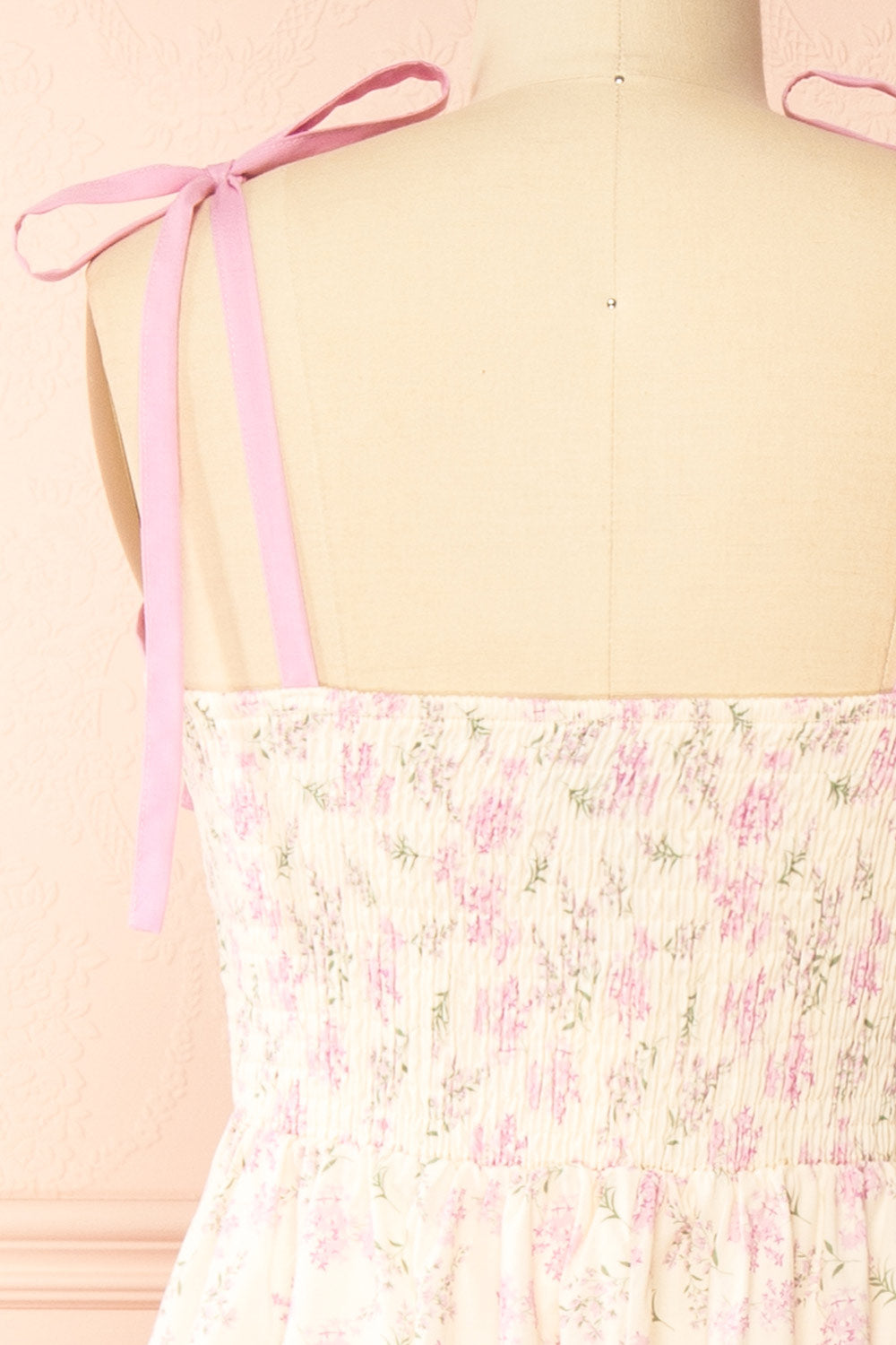 Ahrya Pink | Floral Midi Dress with Bow Straps and Scallop Hem