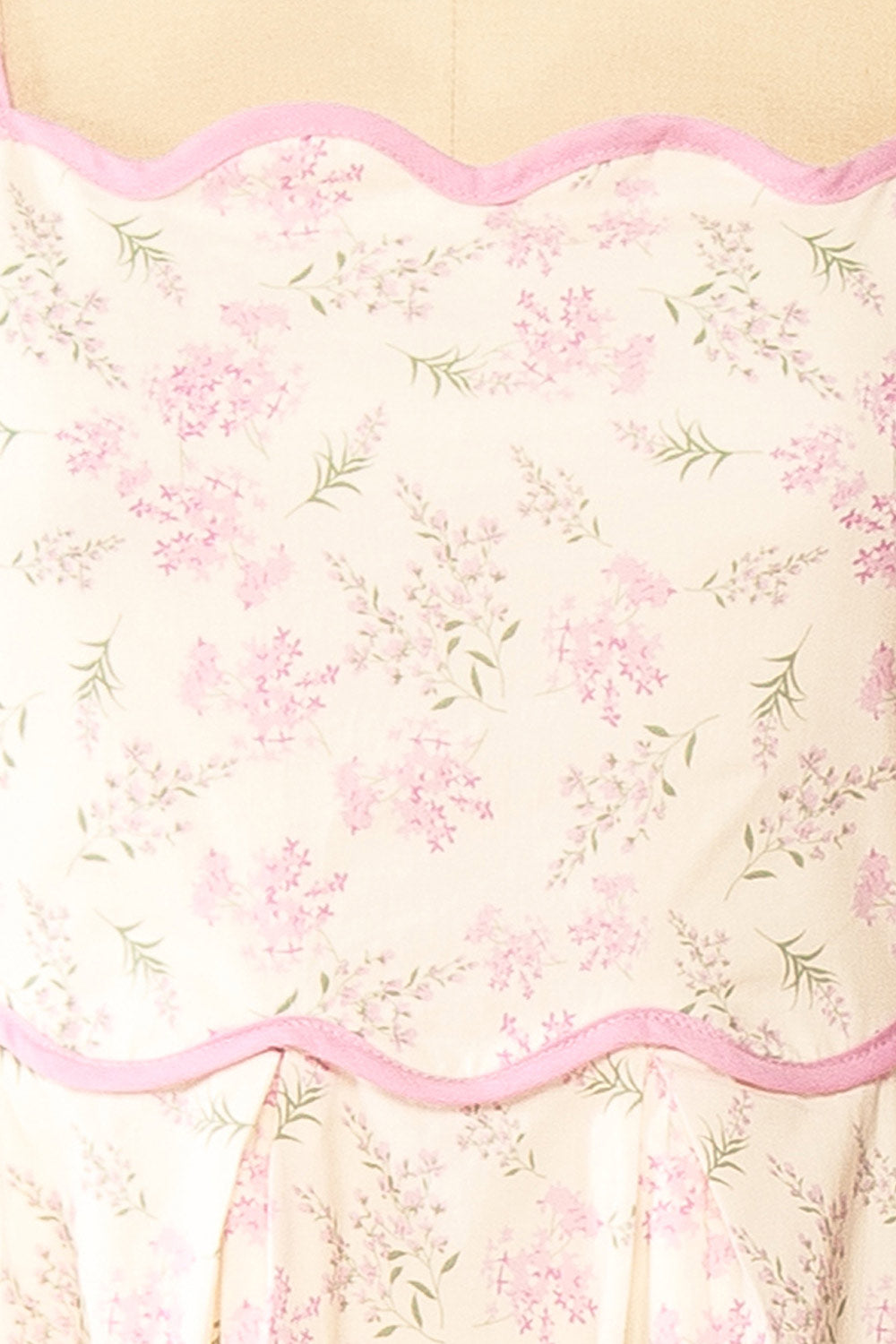 Ahrya Pink | Floral Midi Dress with Bow Straps and Scallop Hem