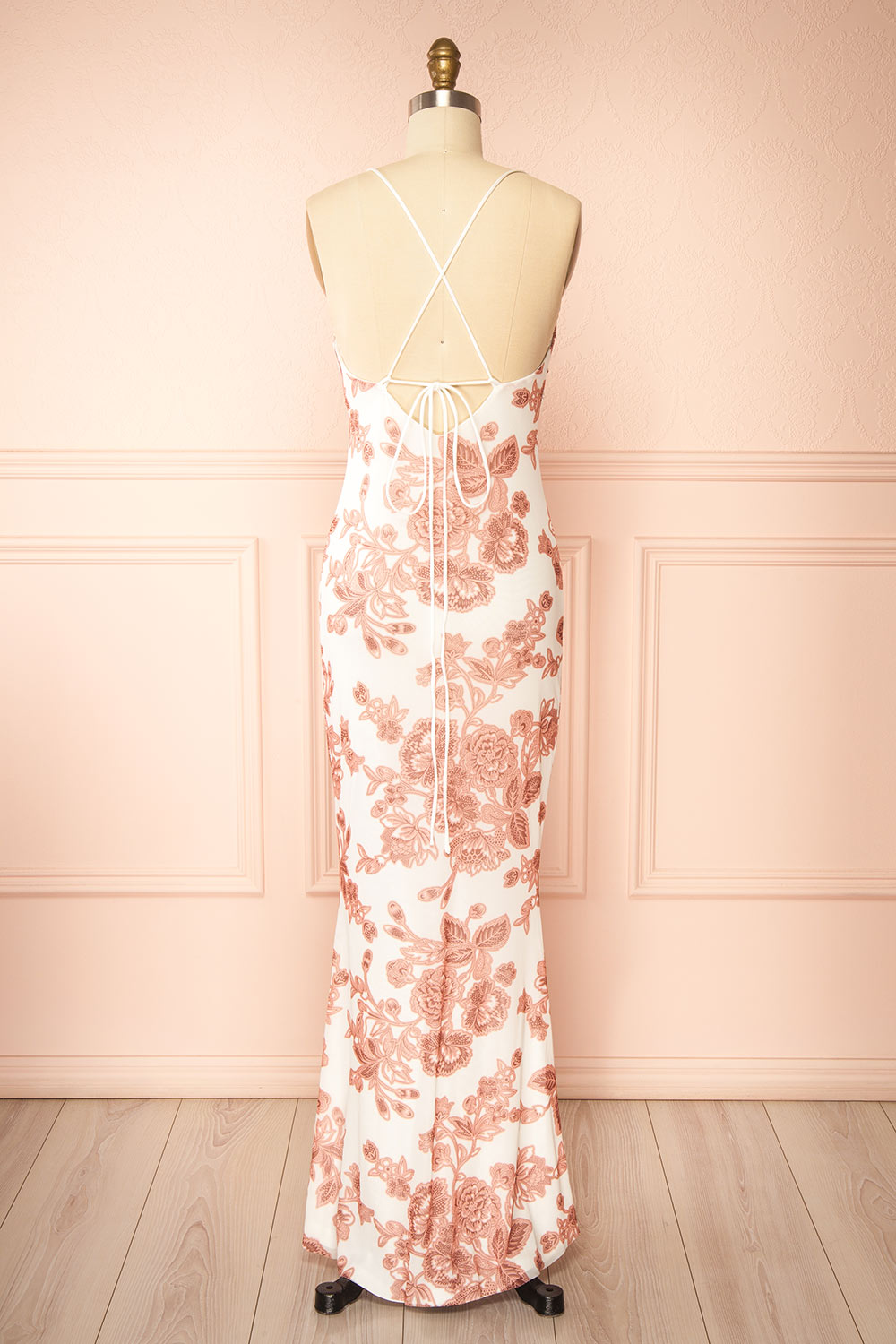 Aileen Pink | Floral Maxi Mermaid Dress with Open Back