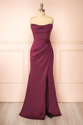 Ailsa Burgundy | Strapless Gown with High Slit