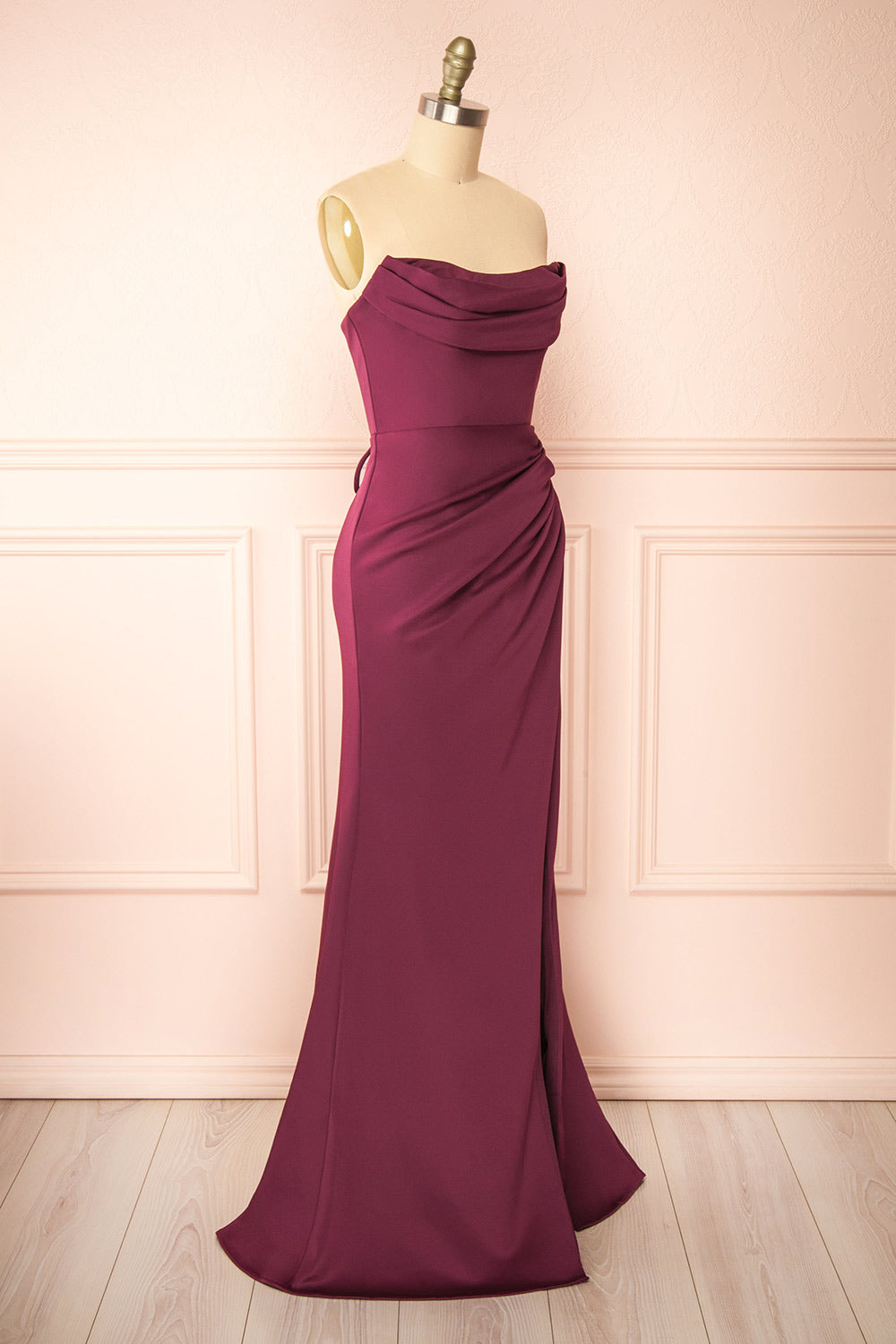 Ailsa Burgundy | Strapless Gown with High Slit